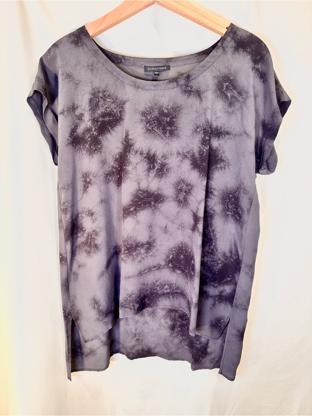 Eileen Fisher 100% SILK Women's Tie-Dye  Top in Charcoal Gray size small
